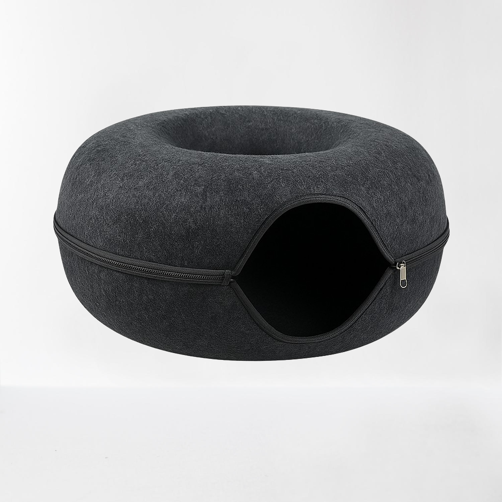 CozyTunnel Felt Hideaway Cat Bed – 2-in-1 Nest & Tunnel